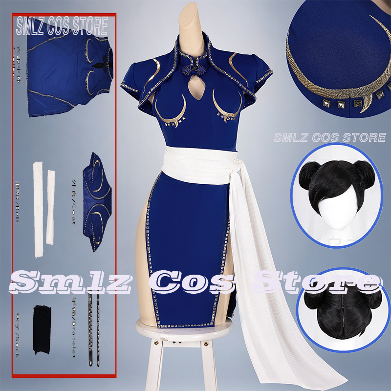 Anime Cosplay Ladies - Costume da Cosplay di Chun-Li Blu,
